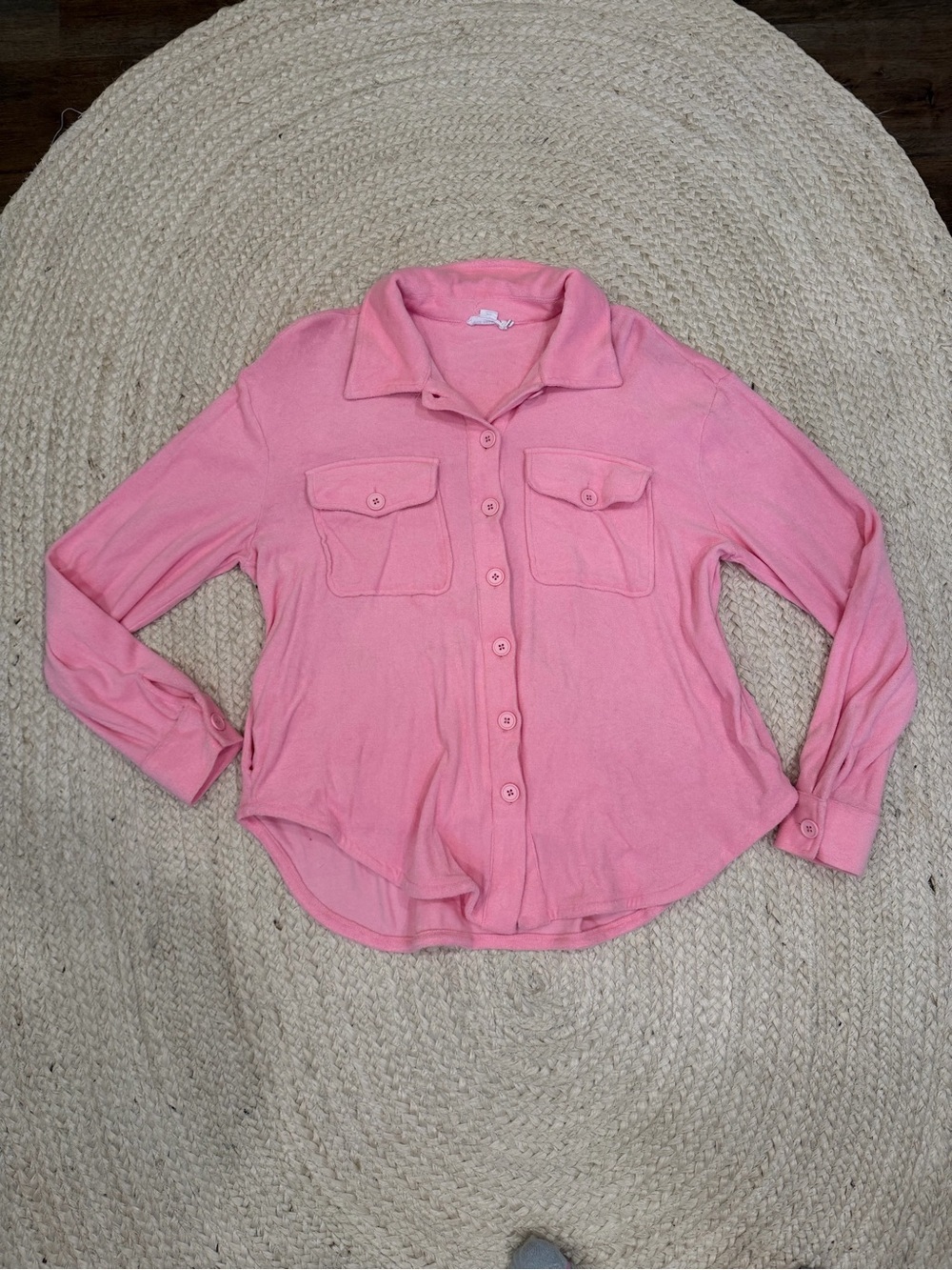 Good American Pink Terry Fabric Top with Label Detail